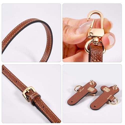 Purse Straps Replacement, Leather Handbag Crossbody Shoulder Strap Kit Adjustable for Mini Longcamp Tote Bag Women - color: DarkBrown