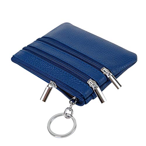 Women Genuine Leather Coin Purse Small Keychain Change Wallet - color: Blue