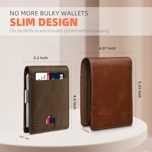 RUNBOX Slim Wallet for Men - RFID Blocking Leather Bifold with Money Clip | Minimalist Front Pocket Wallet Holds 11 Cards,Slim Thin Design,RFID Blocking Protection, Practical Birthday Gifts for Men - color: Bicolor Crazy Horse Coffee