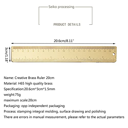 8 Inch Brass Ruler, Ideal for Carpenters, Sewers, Students, Modern Design, Solid Brass Construction