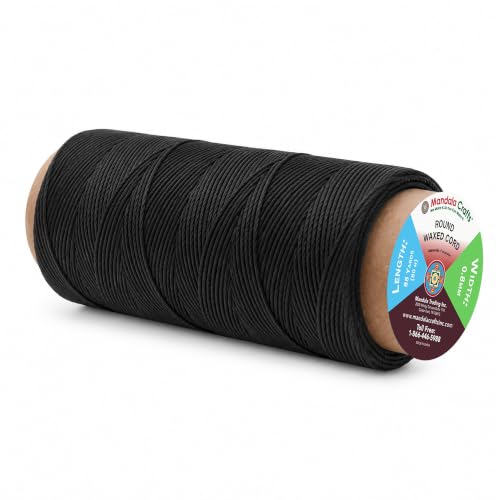 Mandala Crafts 80M 0.8mm Black Round Waxed Thread for Leather Sewing - color: Black, size: Round 0.8mm 85 Yards 80M