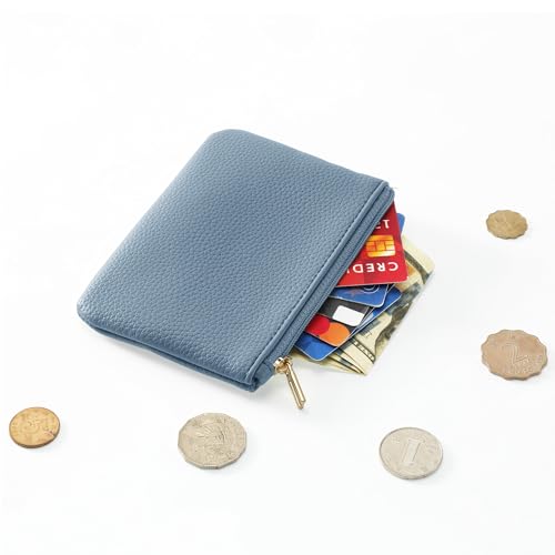Chelmon PU Leather Coin Purse Pouch Change Holder Small With Zipper for Men Women 2 PCS Set (Blue&Light Green) - color: Blue&Light Green