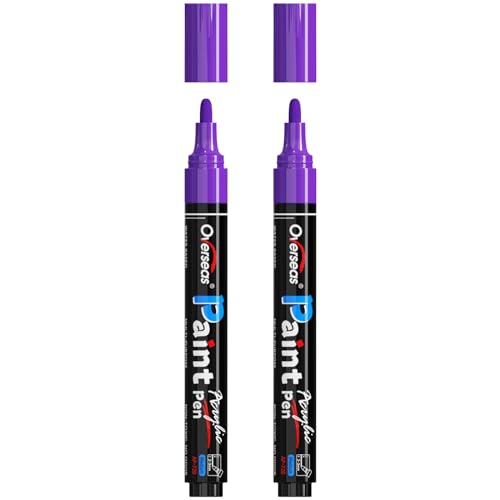 Overseas 2 Pack Purple Acrylic Paint Pens Permanent Markers, Medium Tip | Waterproof, Quick Dry, Great Coverage, Water Based Acrylic Paint Markers for Wood, Canvas, Rock, Glass, Leather, Metal - color: Purple
