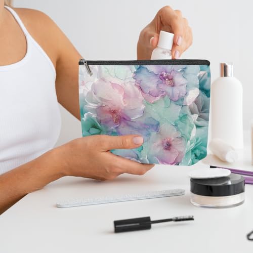 Watercolor Fluid Ink Soft Floral Makeup Bag, Cosmetic Bags for Her - color: Pastel Marble 465
