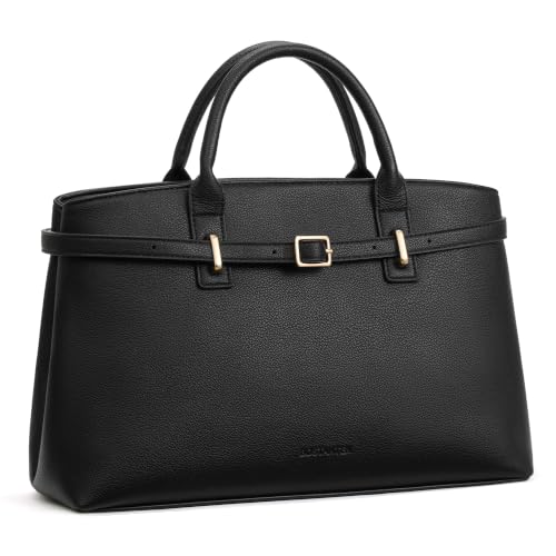 BOSTANTEN Soft Structured Satchel Bag for Women Medium Work Tote Handbag | Commute or everyday, Luxury Pebble Leather or Faux Suede, Professional Style, Removable Strap, Expandable, Giftable Choice - color: Black