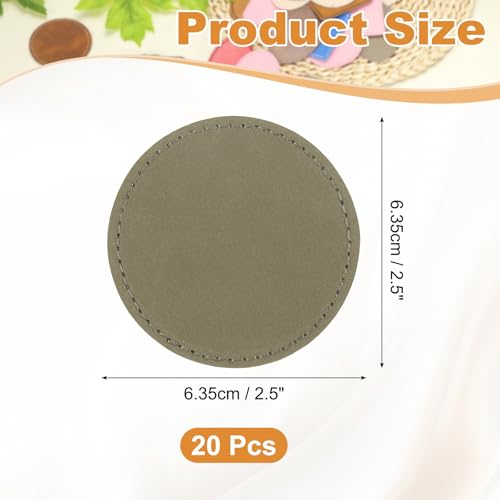 uxcell 20 Pcs Leather Patches for Hats, Round Leather Hat Patches with Adhesive, Rustic Faux Iron on Blank Patch for Laser Engraving Fabric Repair Sew Crafts, Gray - color: Gray