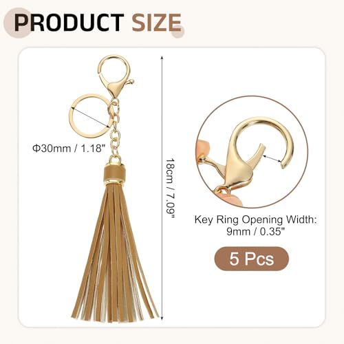 uxcell Leather Keychain Tassels, Women Tassel Bag Charm with Lobster Clasp Key Ring for Handbag Purse - color: Light Coffee