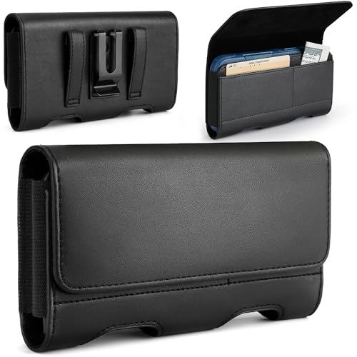Mopaclle Leather Phone Holster with Heavy Duty Metal Belt Clip and Card Holder, Compatible with Samsung Galaxy S26/S25/S24/S23/S22 Ultra, Note 20/10 Series, and A17/A17F/A17M Series - Black - color: 01-Leather- Black, size: XL(6.85x3.6x0.75)