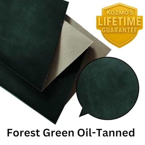 Genuine Leather Hide | 1.3-1.5 mm Thick | Full Grain Leather Sheet & Pieces for LeatherCrafting and Leatherworking Projects by Kozmo (Forest Green Oil-Tanned, 12"X24") - color: Forest Green Oil-tanned, size: 12"X24"