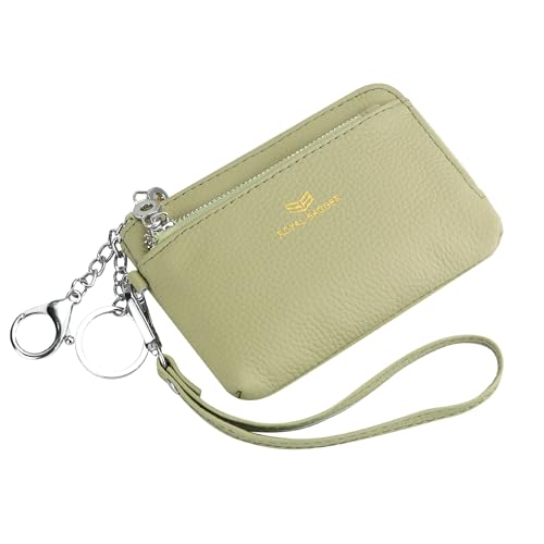 Royal Bagger Women's Genuine Leather RFID Coin Purse for Women, Multi-Zipper Clutch Wallet with Keychain & Wristlet 1903 (Light Green) - color: Light Green