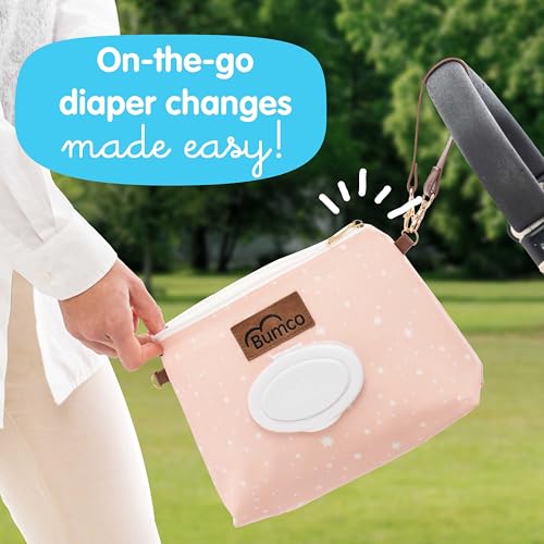 Bumco Portable Diaper Clutch Bag with Built-In Baby Wipes Dispenser | Airtight refillable wet wipes dispenser container. Portable travel pouch holder for quick baby cleanups on the go. - color: Dusty Pink