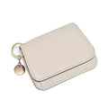 Mudono Small Wallet for Women RFID Blocking Genuine Leather Card Case Slim Tri-Fold Wallet with Zipper Pocket and Keychain - color: Beige