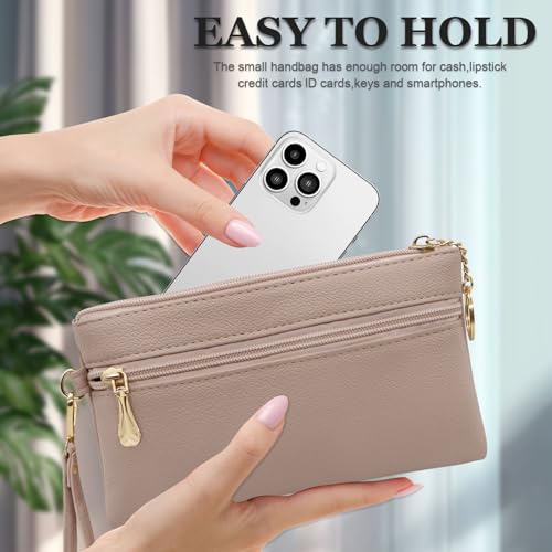 LJCZKA Leather Wristlet Wallet for Women Men Large Capacity Clutch Handbags Purses Long Cellphone Credit Card Holder Pocket Bag with Wrist Strap, Keychain (Nude) - color: Nude
