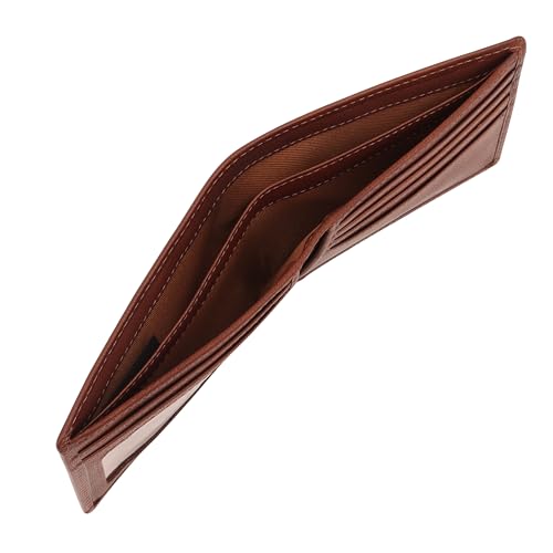 Genuine Leather Bifold Mens Wallet Slim RFID Blocking 5 Credit Card Slots 1 ID Window 2 Sections for Bills 2 Additional Slots | Dark walnut brown - color: Dark Walnut Brown, size: 5 Card + 1 ID