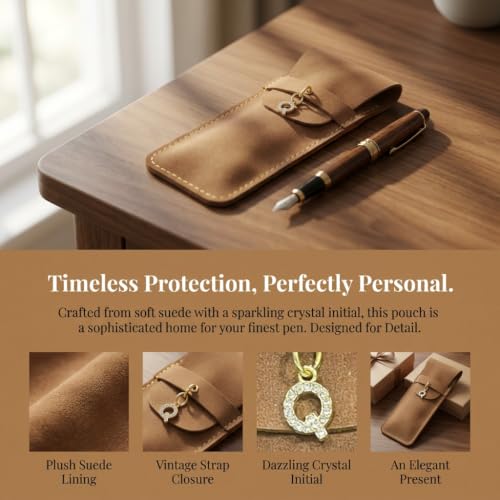 Personalized Initial PU Suede Pen Pouch - Office and Professional Storage Accessory, Ideal Gift for Coworkers (Q) - color: Q