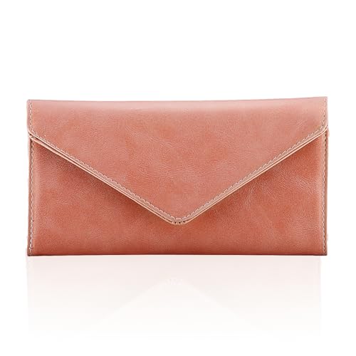 Women's Card Wallet Envelope Style Credit Card Holder, RFID Blocking, Vegan Leather, Coin Pocket, 2 ID Windows, Bean Pink - color: Bean Pink