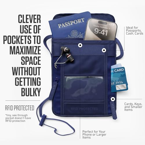 VENTURE 4TH Travel Neck Wallet, RFID Blocking Passport Holder - Sleek Navy - color: Sleek Navy Blue