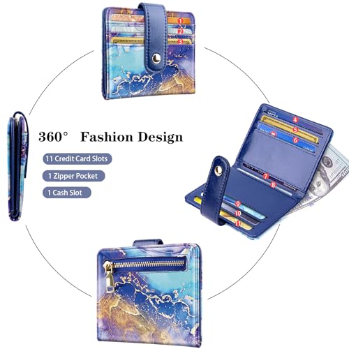 Small Wallets for Women Slim Minimalist Bifold Credit Card Holder | Compact, Zipper Coin Pocket, Mini Purse Ladies, RFID Blocking, PU Leather, Travel Card Case, Female Gifts, Blue Painting - color: Blue Painting