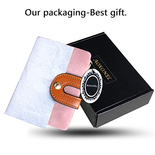 AOXONEL Women's Rfid Small Bifold Leather Wallet Ladies Mini Zipper Coin Purse id card Pocket,Slim Compact Thin - color: Pink