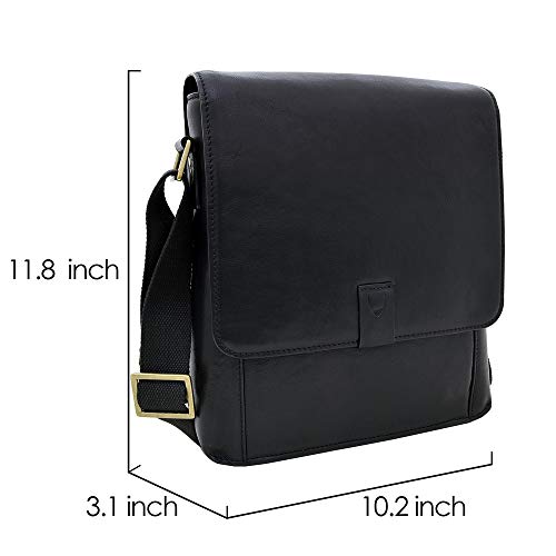 Hidesign Aiden Genuine Leather Medium Crossbody Men/Women Shoulder Messenger Bag / Travel Bag / 10.5" iPad Bag, Black - color: Black
