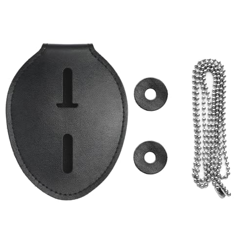 Police Badge Holder, Sheriff Badge Holder, Cowhide Universal Badge Holders, Metal Clip and Chain Included, Law Enforcement, Oval - color: Oval