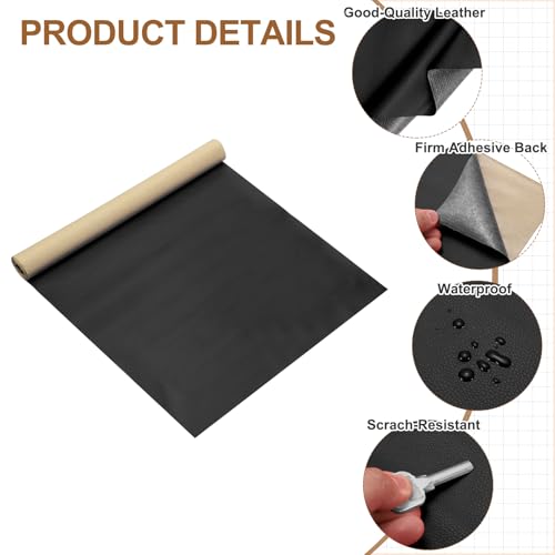 MECCANIXITY Leather Repair Patch 14"x54" Self-Adhesive Leather Vinyl Repair Tape Kit for Furniture Couches Sofa Chair Car Boat Seats Jackets, Black - color: Black