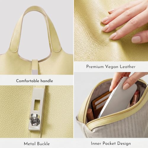 Tote Bag for Women Top Handle Handbag Satchel Bag for Women Vegan Leather Lock Design Bucket Purse for Work Evening - color: Aa