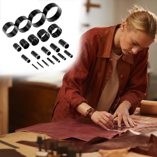 QWORK Leather Circle Cutter Tool Set - 21-Piece High Carbon Steel Punch Kit with Sizes Ranging from 1mm to 55mm, Hole Punch Tool Kit, Steel Round Cutting Dies