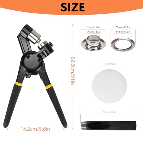 Heavy Duty Grommet Tool Kit with Pliers, 8mm Metal Eyelets Tool Set with Hole Punch, 300pcs Silver Grommets, Leather Canvas Fabric Repair Kit for Tarps, Bags, Crafts, Clothes, DIY Projects (5/16‘’) - size: 5/16‘’