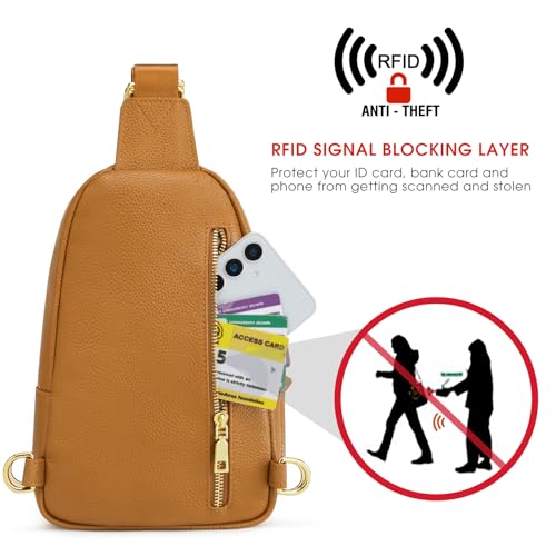 Kattee Sling Bag for Women, Leather Crossbody Bags for Travel, Brown | Top grain pebbled cowhide leather fanny pack crossbody purse. Small chest bag with RFID blocking for travel. - color: Brown