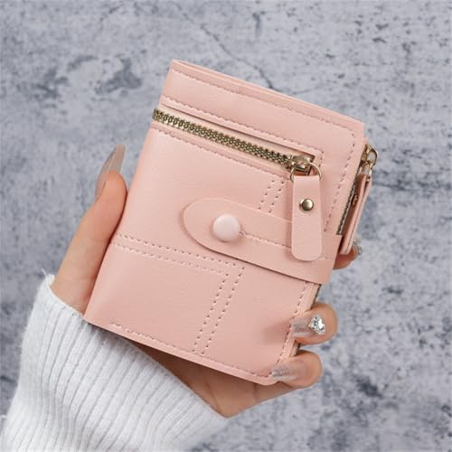 Women's Multi-Card Slot Wallet - Small Zipper Coin Purse with Snap Button Closure & ID Window - color: Black