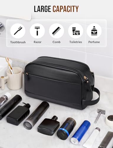 PU Leather Toiletry Bag for Men, Black, Large - color: Black, size: Large