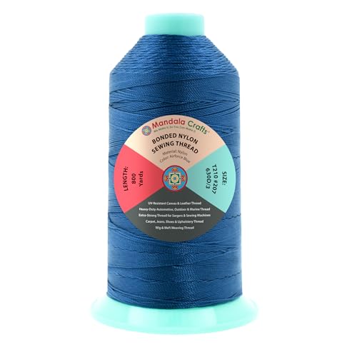 Mandala Crafts Size 207 630D T210 Airforce Blue Bonded Nylon Thread 800 YDs - color: Airforce Blue, size: T210 #207 630D/3 800 Yards