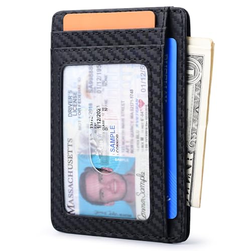 Buffway Slim Minimalist Front Pocket RFID Blocking Leather Wallets for Men and Women - Carbon Fiber Black - color: Carbon Fiber Black