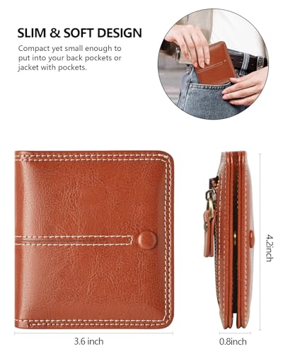 TFKGS Slim Wallet for Women RFID Wallet Women Small Wallets Woman Thin Credit Card Holder RFID womens wallet Blocking Bifold Compact Pocket Ladies Leather Brown Mini Purse - color: 4-Upgrade-Wax-Brown