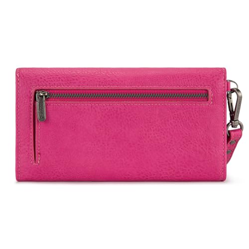 Montana West X Wrangler Womens Wallet Large Capacity Long Compact | Womens Wallet Card Cases & Money Organizers for Ladies Female Zipper Wallet Wristlet with Coin Purse and Wrist Strap - color: Trifold-Hot Pink