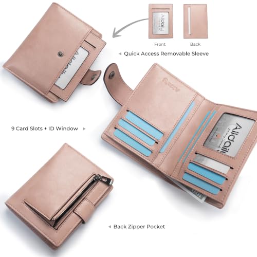 Alldaily Small Slim RFID Blocking Leather Wallet for Women, Bifold with 10 Card Slots and Coin Pocket (Dark Pink) - color: Dark Pink