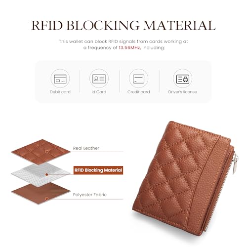 befen Genuine Leather Small RFID Blocking Bifold Wallet for Women with Zipper Coin Pocket Key Chain Wallet Purse - Brown - color: Brown