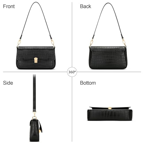 KKXIU Small Shoulder Bag for Women Cute Hobo Handbags Mini Clutch Purses | Classic Trendy Retro Underarm Crossbody Bag with Detachable Straps, Zipper Closure - color: S-black