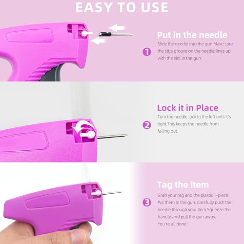 Price Tagging Gun for Clothing, Retail Attacher Tag Gun for Clothes | Standard Clothing Tag Gun Kit with Hard Case, 6 Needles & 1600 1-in Barbs Fasteners (Not Stitch Gun) - color: Pink