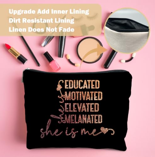African American Positive Affirmations Makeup Bag for Women | Motivational Gifts for Women,Gold Glitter She Is Me Inspirational Black Woman Cosmetic Toiletry Bag Zipper Pouch - color: Positive affirmation