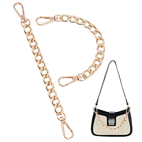 PH PandaHall Purse Extender, 2 Pack 7.8 Inch Golden Aluminum Bag Flat Chain Strap with Alloy Swivel Clasps Handbag Chain Straps Metal Bag Strap Replacement Purse Clutches Handles - color: Golden, size: 7.8 Inch