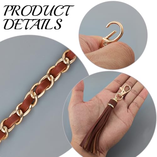 Flat PU Leather Bag Chain Replacement with Tassel Pendant 25 Inch Microfiber Leather Purse Chain Strap Handbag Handle for Women Shoulder Crossbody Bag Handbag DIY Crafts(Brown Gold) - color: Brown