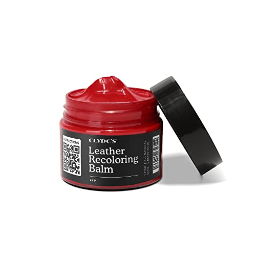 Clyde's™ Leather Company Leather Recoloring Balm – Color Restore & Scratch Repair Kit for Faded Leather Furniture, Car Seats, Sofa & Vinyl | 23 Colors | Non-Toxic Dye - color: Red, size: 50ML