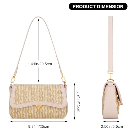 KKXIU Small Shoulder Bag for Women Cute Hobo Handbags Mini Clutch Purses | Classic Trendy Retro Underarm Crossbody Bag with Detachable Straps, Zipper Closure - color: Straw Weave-beige