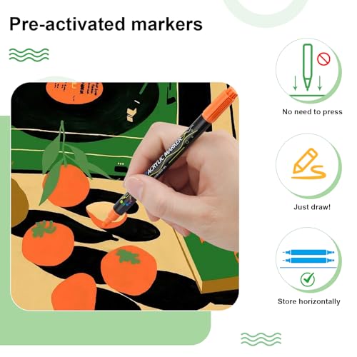 Craiiby 60 Colors Dual Tip Acrylic Paint Pens, Fine Tip & Dot Tip Acrylic Paint Markers, Water-Based Permanent Paint Pens for Rock Painting, Canvas, Glass, Ceramic, Wood, DIY Craft Art Supplies - color: 60 Colors Dual Tip Acrylic Paint Markers