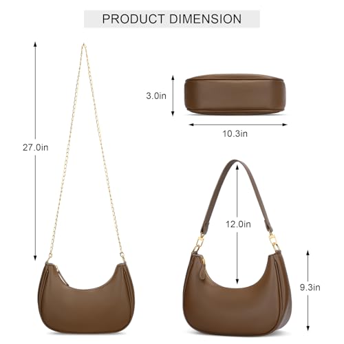 KKXIU Small Shoulder Bag for Women Mini Clutch Purses Cute Hobo Handbags | Classic Trendy Retro Underarm Crossbody Bag with Detachable Straps, Vegan Leather, Zipper Closure - color: Coffee