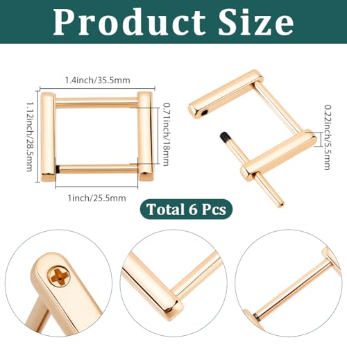 1 Box 6Pcs Rectangle Screw Rings Buckle Gold Detachable Strap Connector Metal Alloy Rectangular Shackle Screws Bag Straps Loop Replacement for Purse Handbag Belt Making Accessories 1 Inch