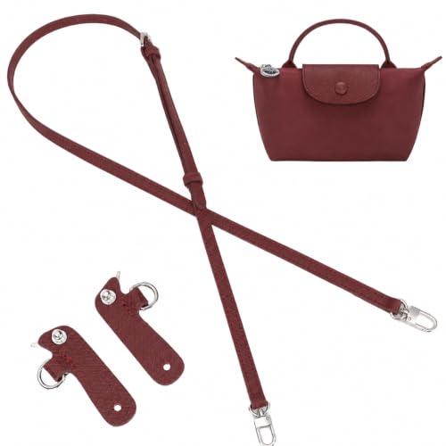 Purse Straps Replacement, Leather Handbag Crossbody Shoulder Strap Kit Adjustable for Mini Longcamp Tote Bag Women - color: Burgundy