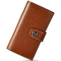 BOSTANTEN Womens Leather Wallet RFID Large Capacity Credit Card Holder | 20 Card Slots, Phone Holder, Zipper Coin Pocket, Clutch Wallet, Long Bifold, Ladies Gifts, Brown - color: D-Brown Red